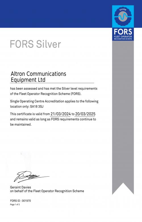 FORS SIlver certificate